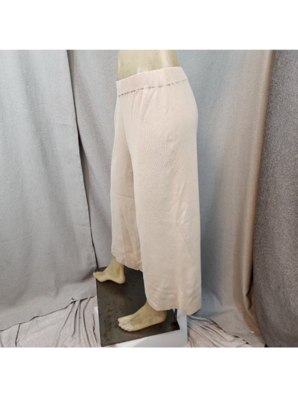 Chicos Beige Brown Casual Stretch Knit Cropped Pants Size 1 MEDIUM 8 Elastic Wst - Picture 5 of 6